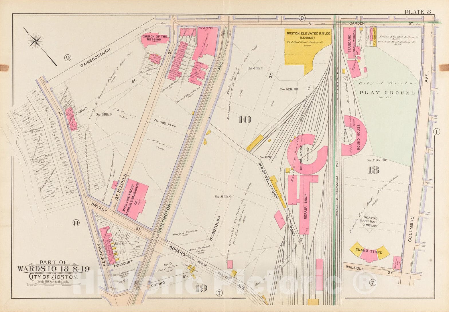 Historical Map, 1899 Atlas of The City of Boston, Roxbury : Plate 8, Vintage Wall Art