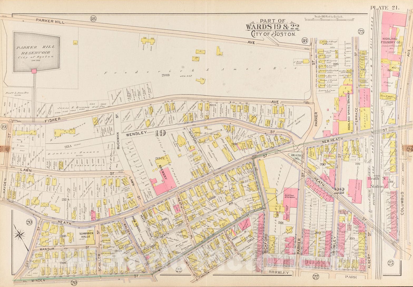 Historical Map, 1899 Atlas of The City of Boston, Roxbury : Plate 21, Vintage Wall Art