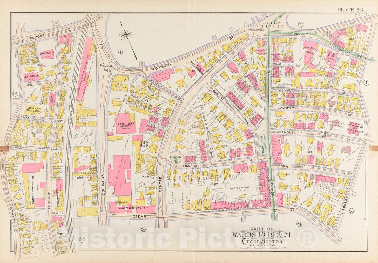 Historical Map, 1899 Atlas of The City of Boston, Roxbury : Plate 23, Vintage Wall Art