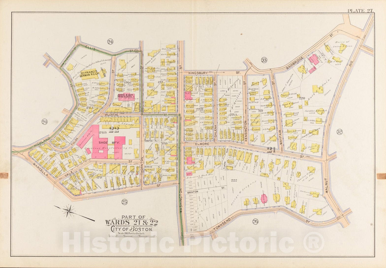 Historical Map, 1899 Atlas of The City of Boston, Roxbury : Plate 27, Vintage Wall Art