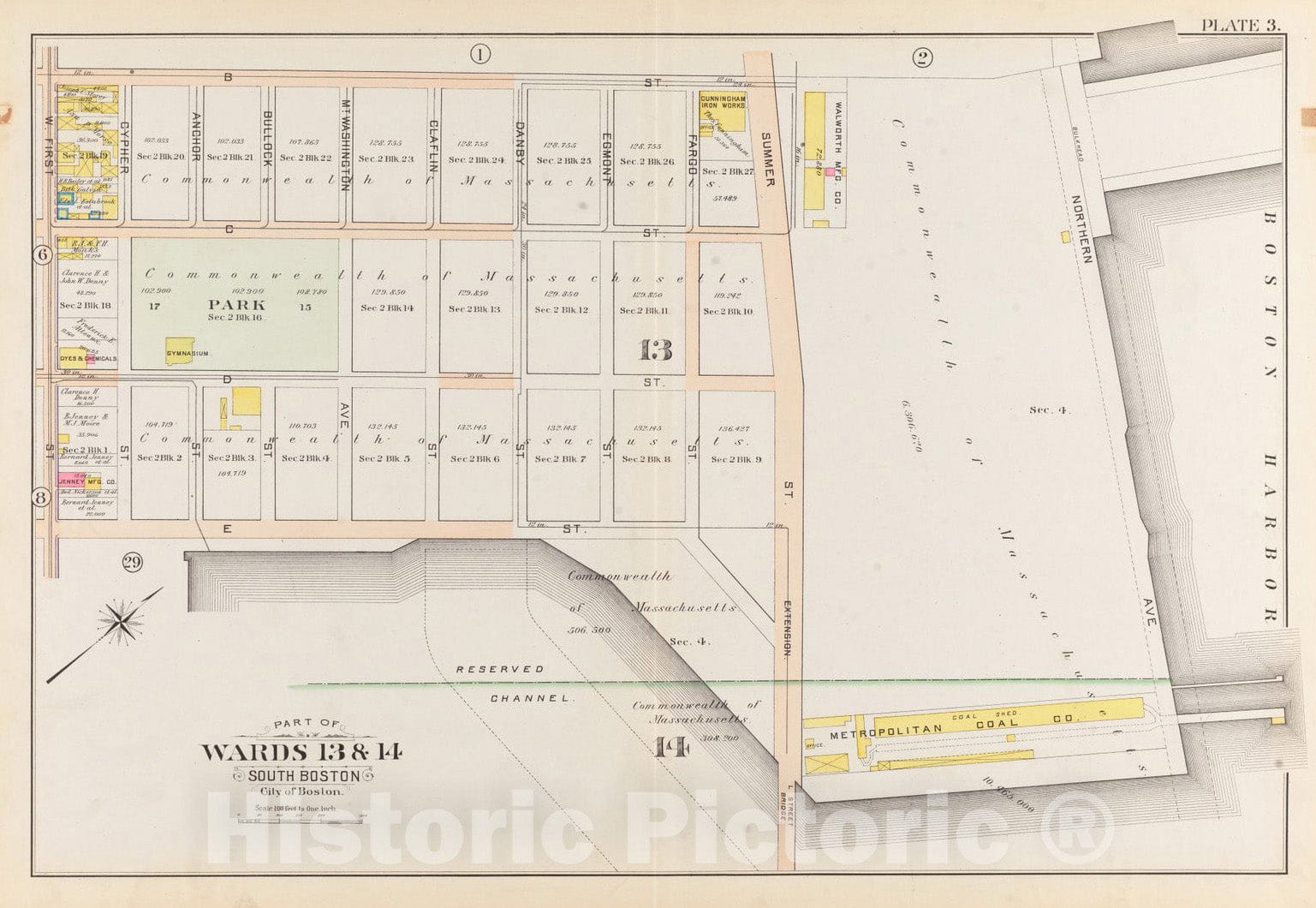 Historical Map, 1899 Atlas of The City of Boston, South Boston : Plate 3, Vintage Wall Art
