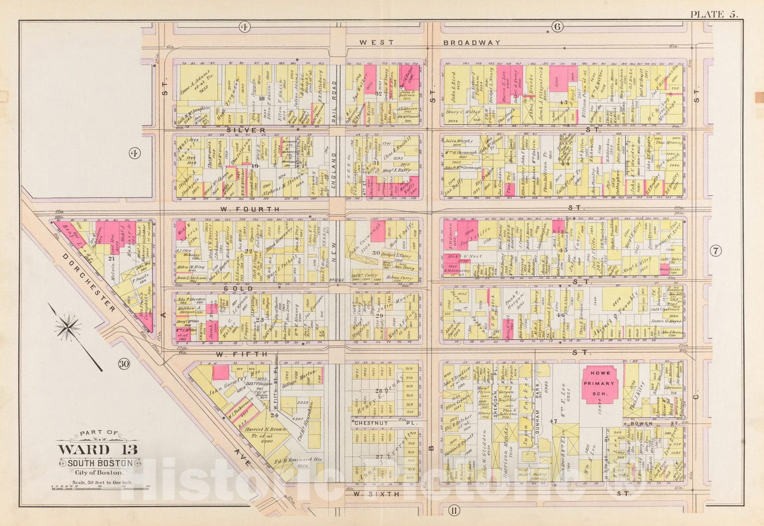 Historical Map, 1899 Atlas of The City of Boston, South Boston : Plate 5, Vintage Wall Art