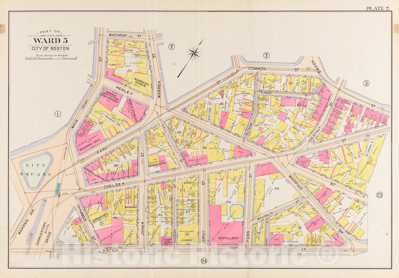 Historical Map, 1901 Atlas of The City of Boston, Charlestown : Plate 2, Vintage Wall Art