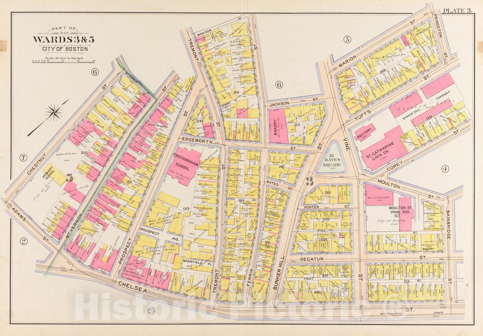 Historical Map, 1901 Atlas of The City of Boston, Charlestown : Plate 3, Vintage Wall Art