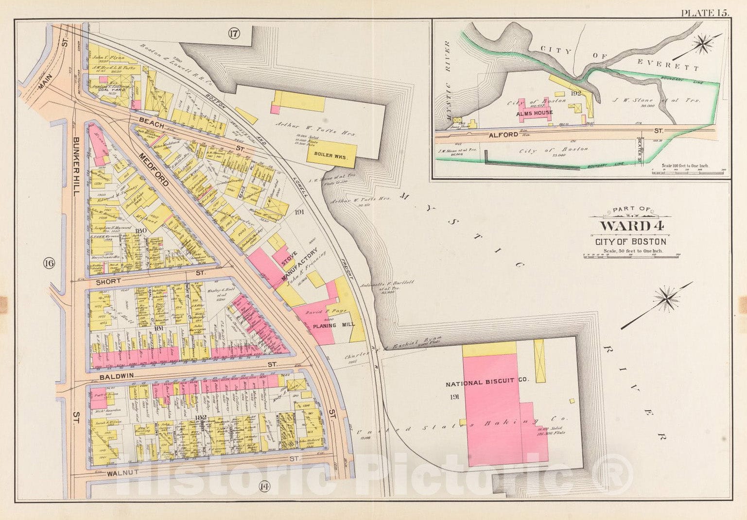 Historical Map, 1901 Atlas of the city of Boston, Charlestown : plate 15, Vintage Wall Art