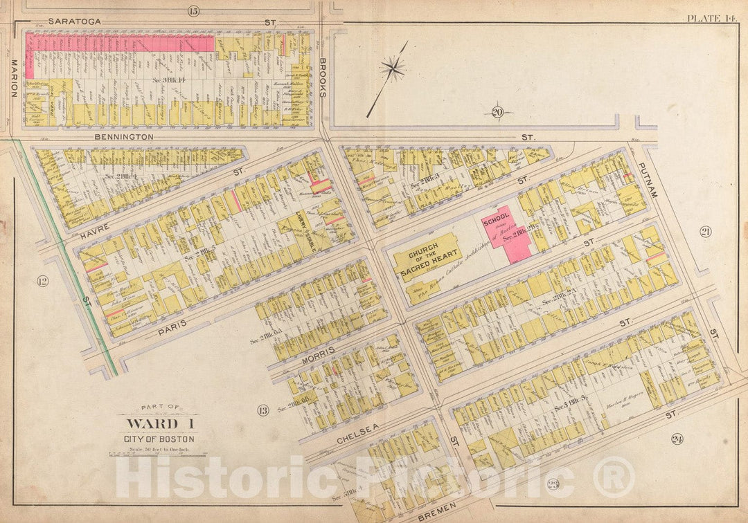 Historical Map, 1901 Atlas of The City of Boston, East Boston : Plate 14, Vintage Wall Art