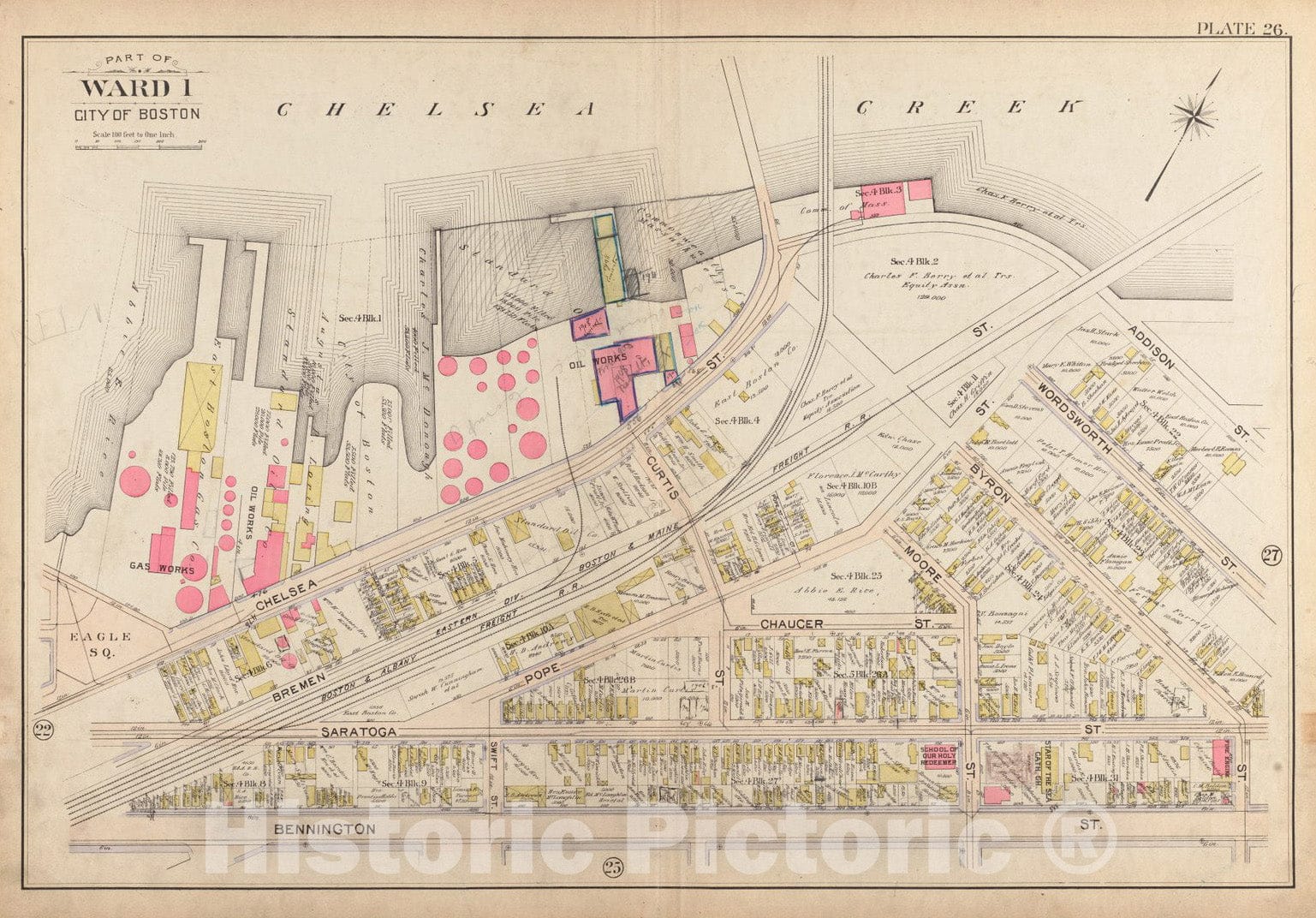Historical Map, 1901 Atlas of The City of Boston, East Boston : Plate 26, Vintage Wall Art