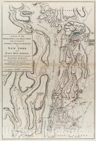 Historical Map, A Plan of The Operations of The King's Army Under The Command of General Sr. William Howe, K.B. in New York and East New Jersey, Against The American, Vintage Wall Art
