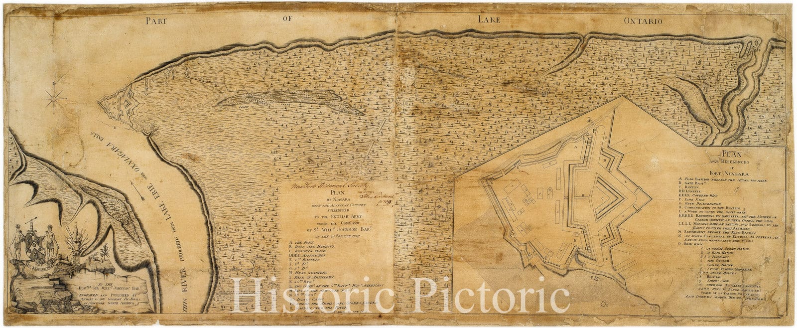 Historical Map, Plan of Niagara with The Adjacent Country surrendered to The English Army Under The Command of Sr. Willm: Johnson Bart: on The 25th of July 1759, Vintage Wall Art