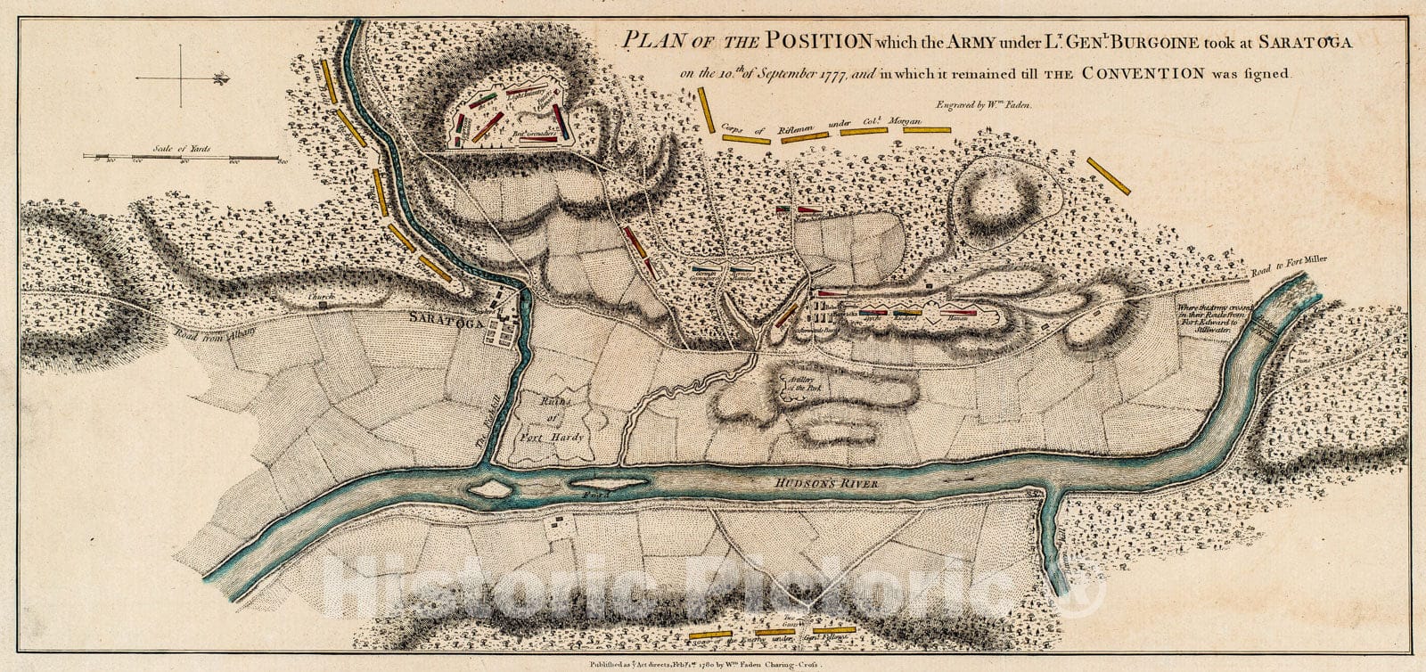Historical Map, Plan of The Position which The Army Under Lt. Genl. Burgoine Took at Saratoga on The 10th of September, 1777, Vintage Wall Art
