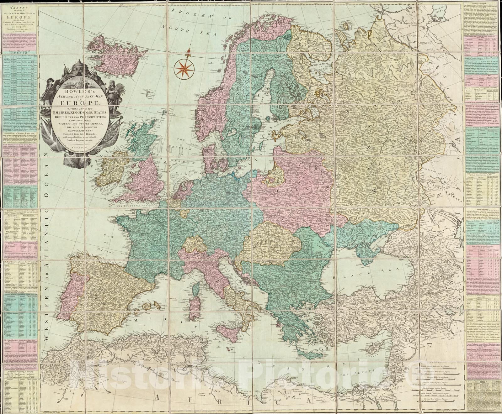 Historical Map, 1785 Bowles's New and Accurate map of Europe, Divided into It's [sic] Empires, Kingdoms, States, republicks and Principalities, Vintage Wall Art