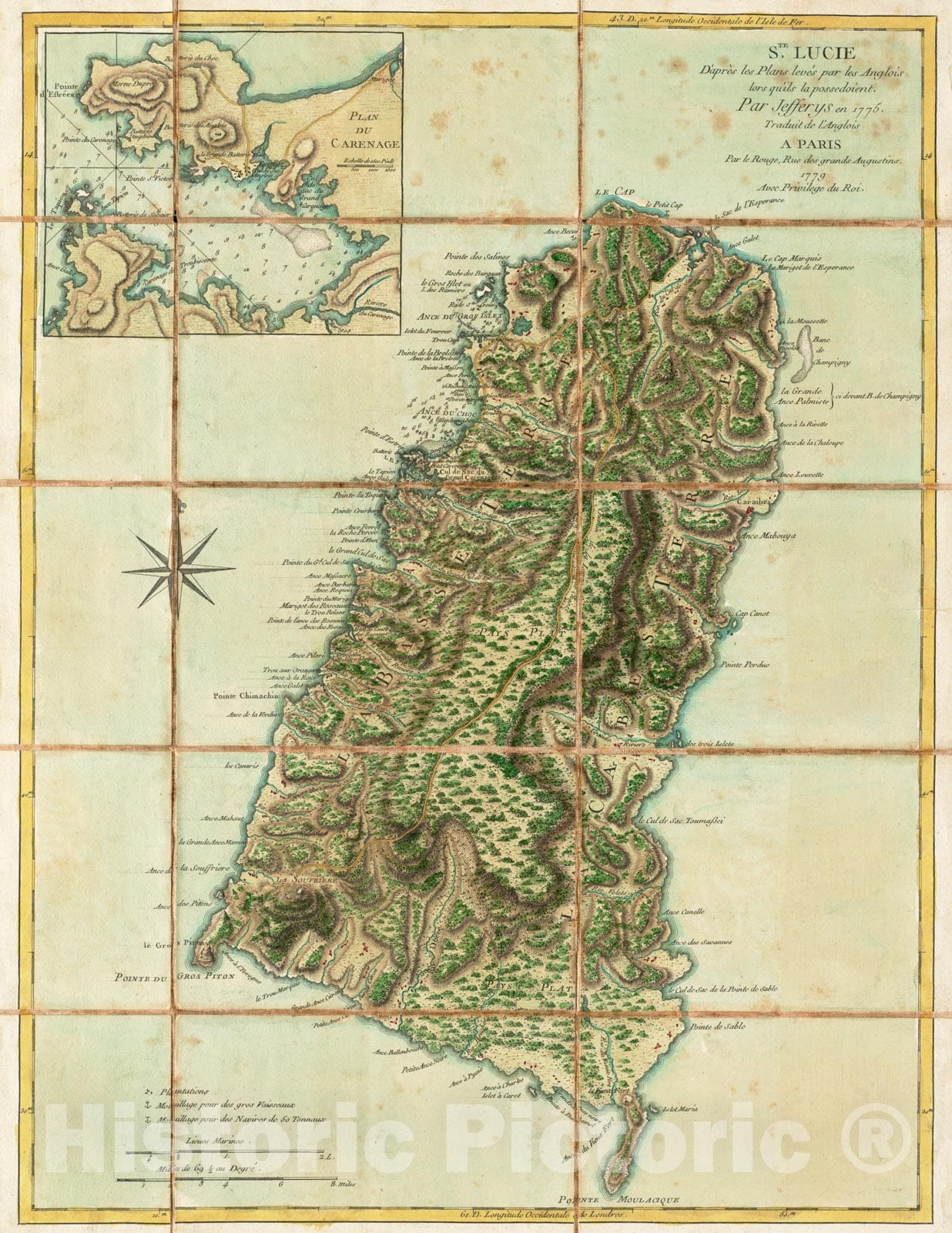 Historical Map, 1779 Ste. Lucie : d'apreI's les Plans leves par les Anglois lors qu'ils le possedoient, Vintage Wall Art