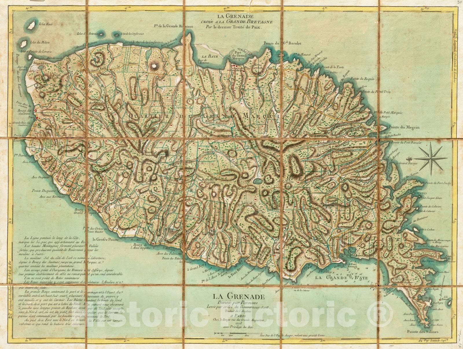 Historical Map, 1778 La Grenade : divisee par paroisses, Vintage Wall Art