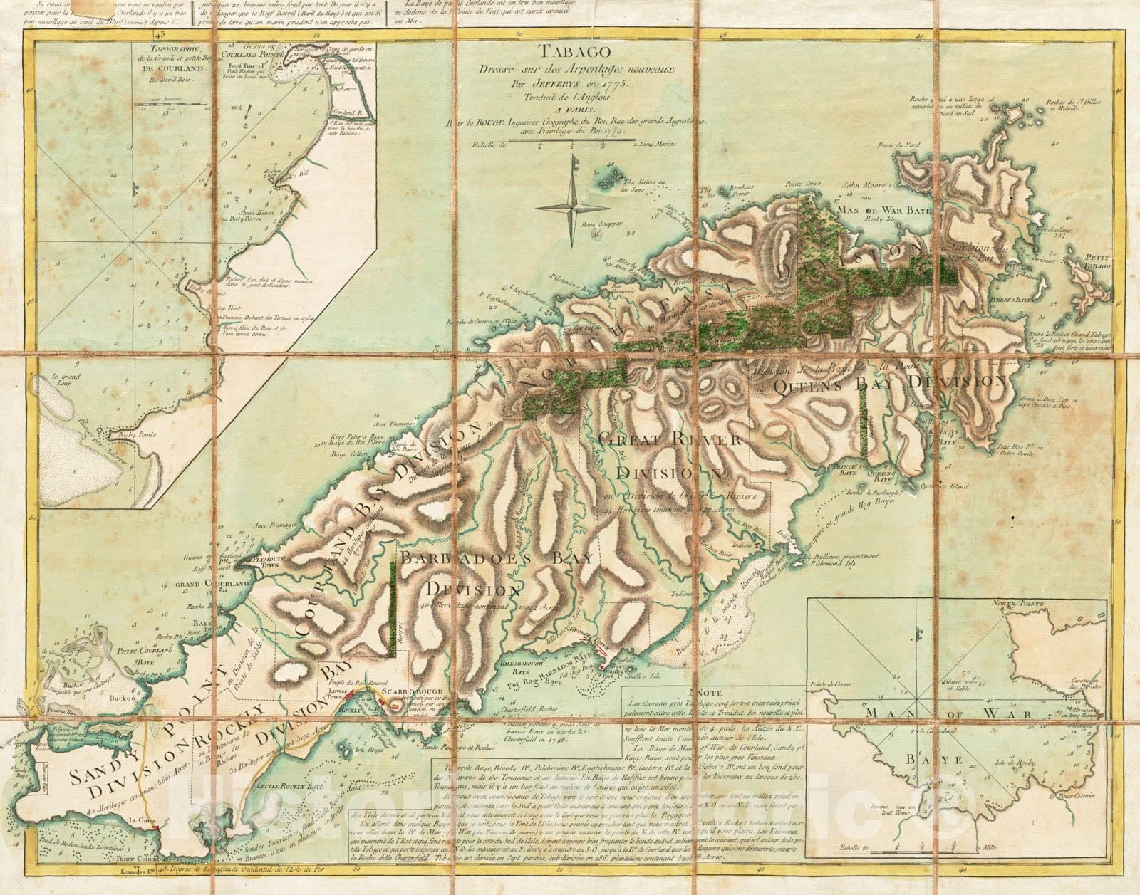 Historical Map, 1779 Tabago, Vintage Wall Art