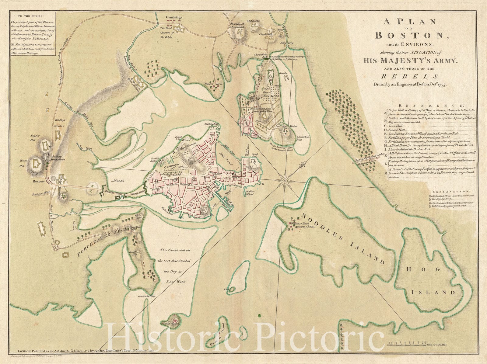 Historical Map, 1776 A Plan of Boston, and its environs : shewing the true situation of His Majesty's army, and also those of the rebels, Vintage Wall Art