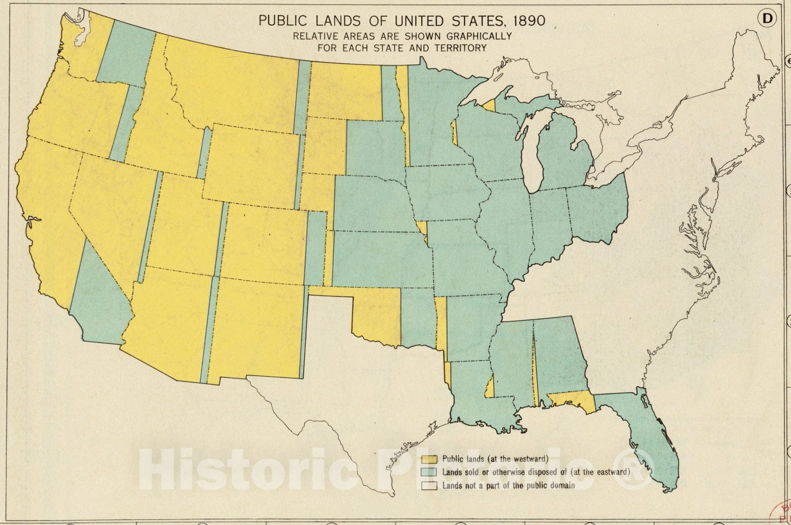 Historical Map, Public Lands of The United States, 1890, Vintage Wall Art