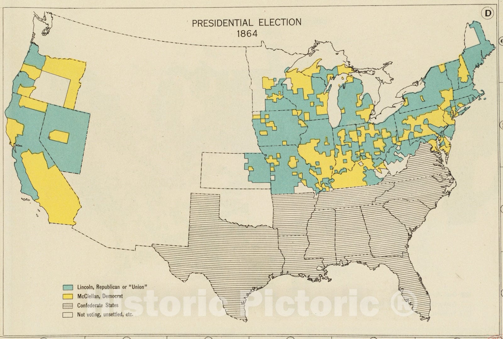 Historical Map, Presidential Election 1864, Vintage Wall Art