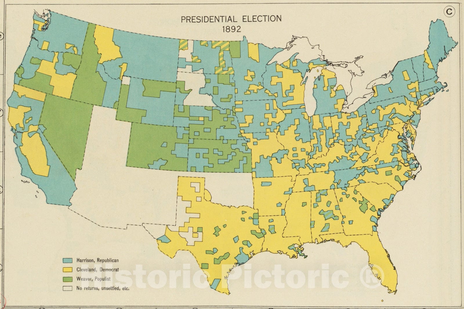 Historical Map, Presidential Election 1892, Vintage Wall Art