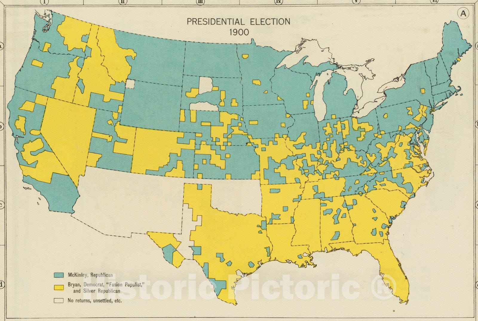 Historical Map, Presidential election 1900, Vintage Wall Art