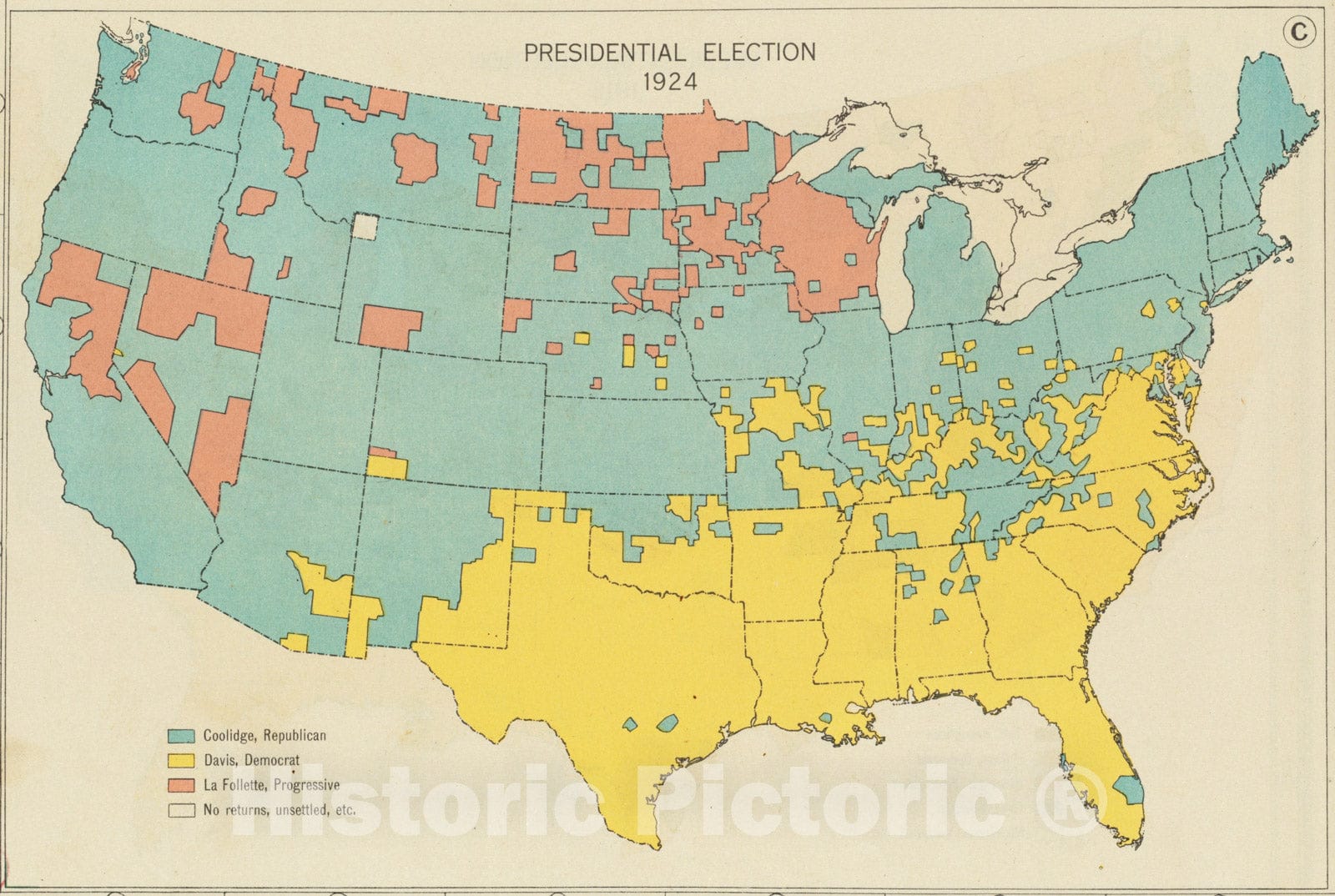 Historical Map, Presidential Election 1924, Vintage Wall Art