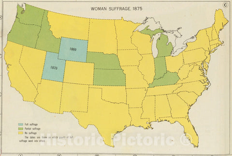 Historical Map, Woman Suffrage, 1875, Vintage Wall Art