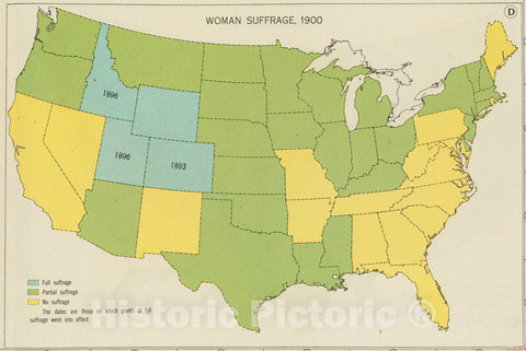 Historical Map, Woman Suffrage, 1900, Vintage Wall Art