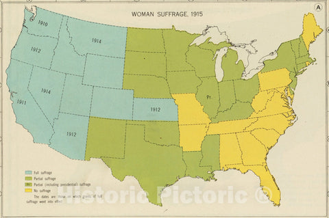 Historical Map, Woman Suffrage, 1915, Vintage Wall Art