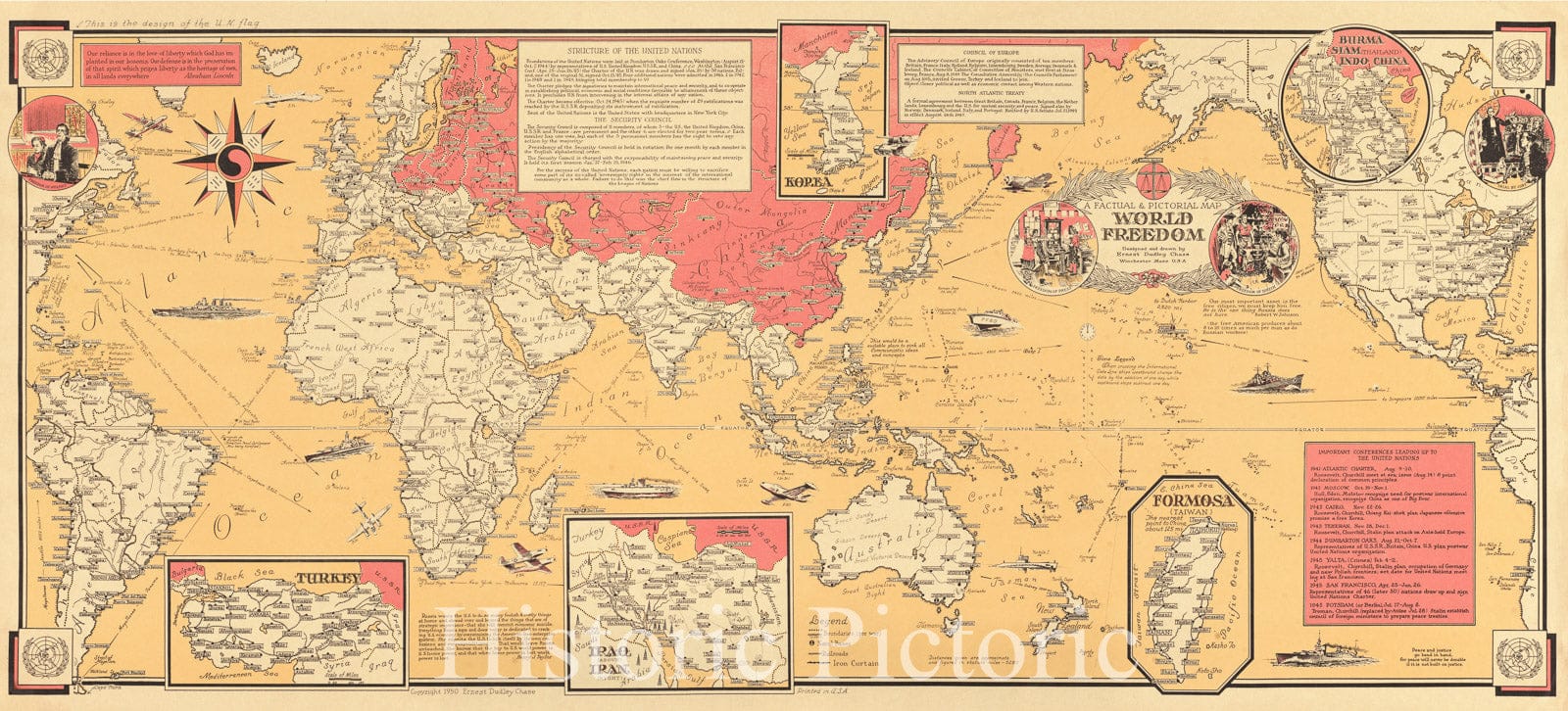 Historical Map, 1950 World Freedom : a factual & pictorial Historical Map, Vintage Wall Art