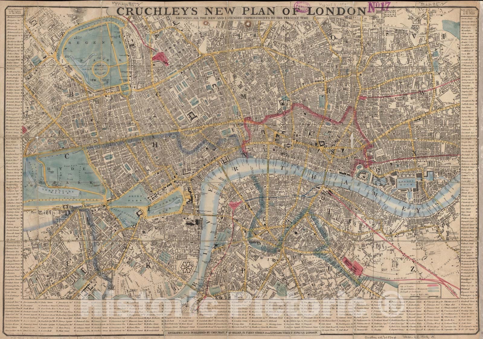 Historical Map, 1850 Cruchley's New Plan of London shewing All The New and Intended improvements to The Present time, Vintage Wall Art
