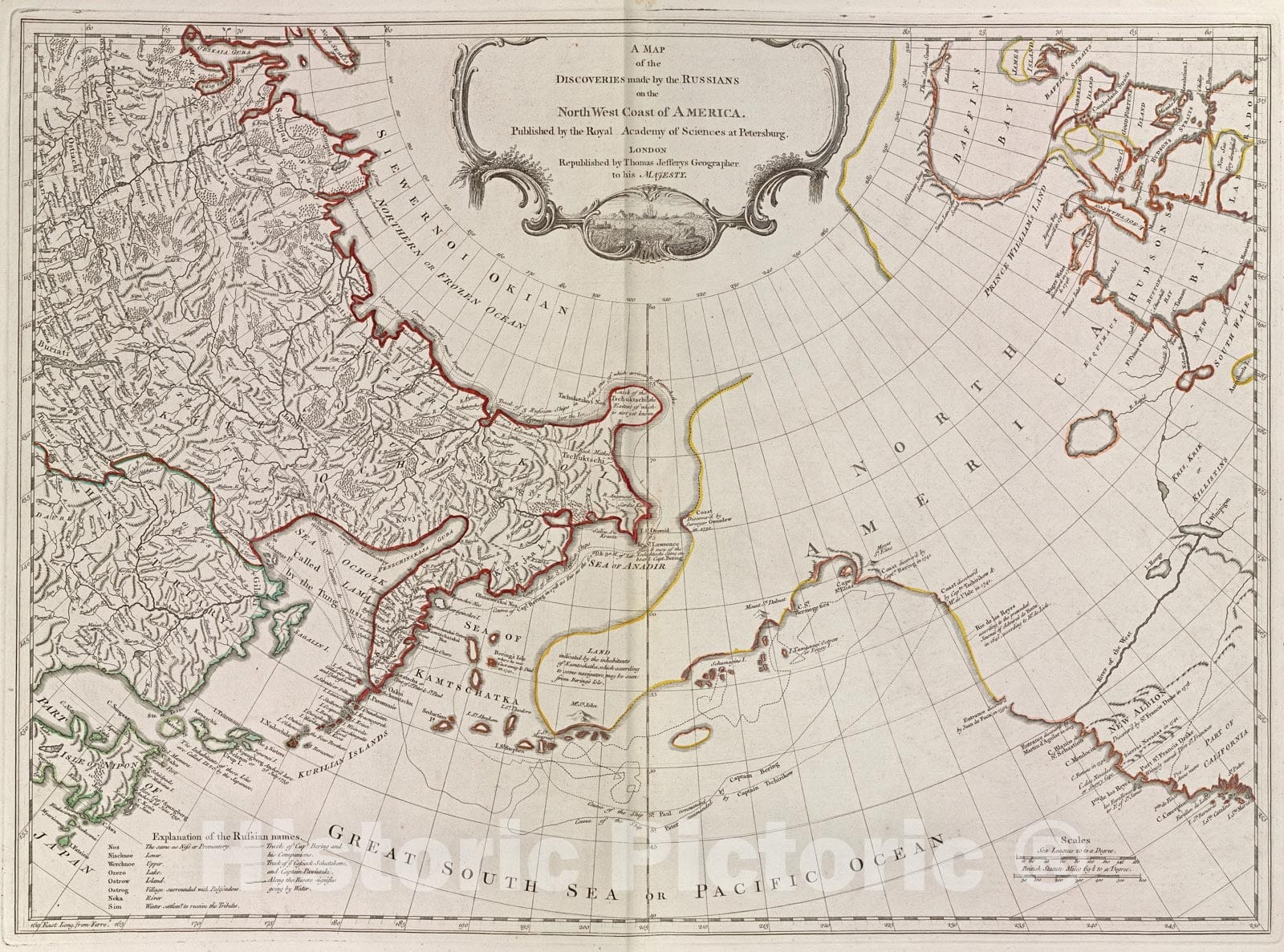 Historical Map, 1768 A map of The Discoveries Made by The Russians on The North West Coast of America, Vintage Wall Art