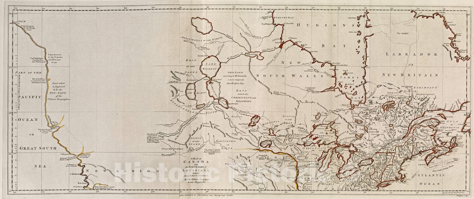 Historical Map, 1768 A map of Canada and The North Part of Louisiana with The Adjacent countrys, Vintage Wall Art