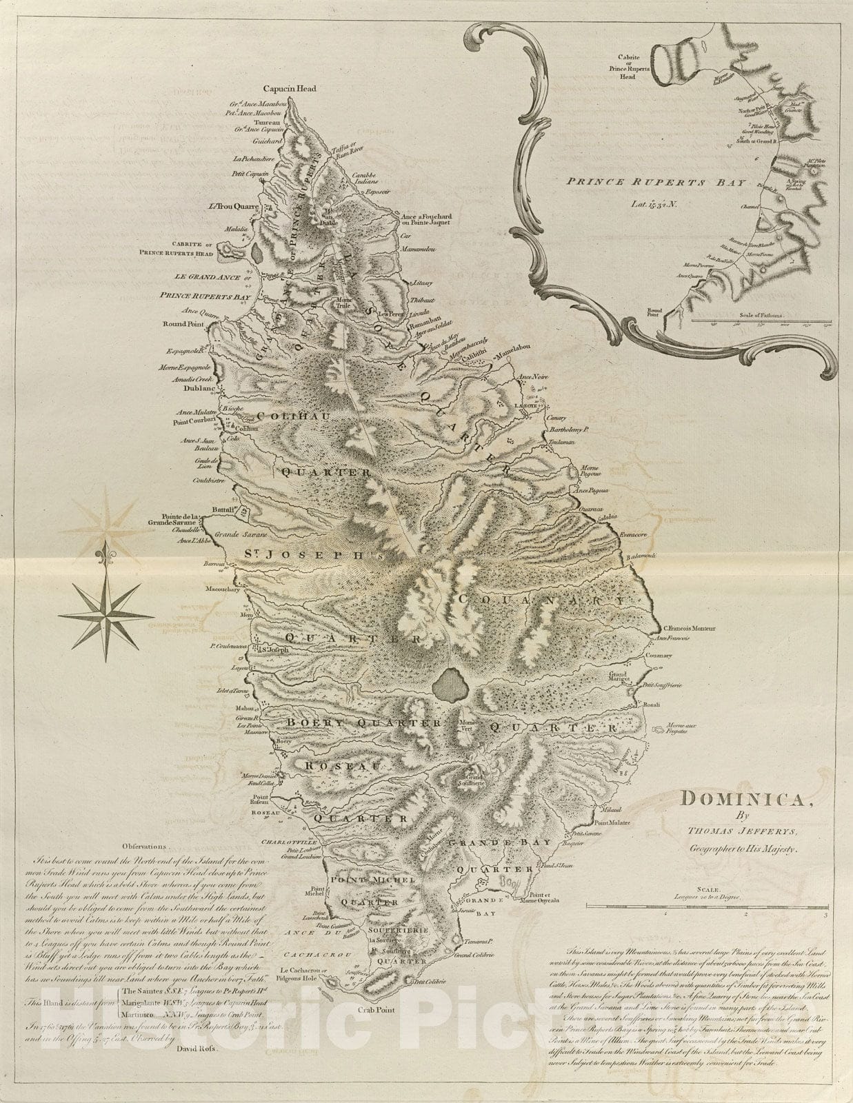 Historical Map, 1768 Dominica, Vintage Wall Art
