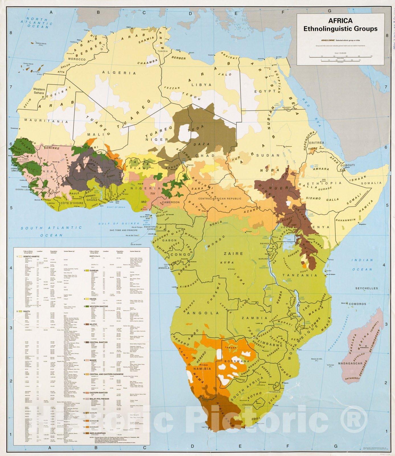 Historical Map, 1996 Africa, ethnolinguistic Groups, Vintage Wall Art