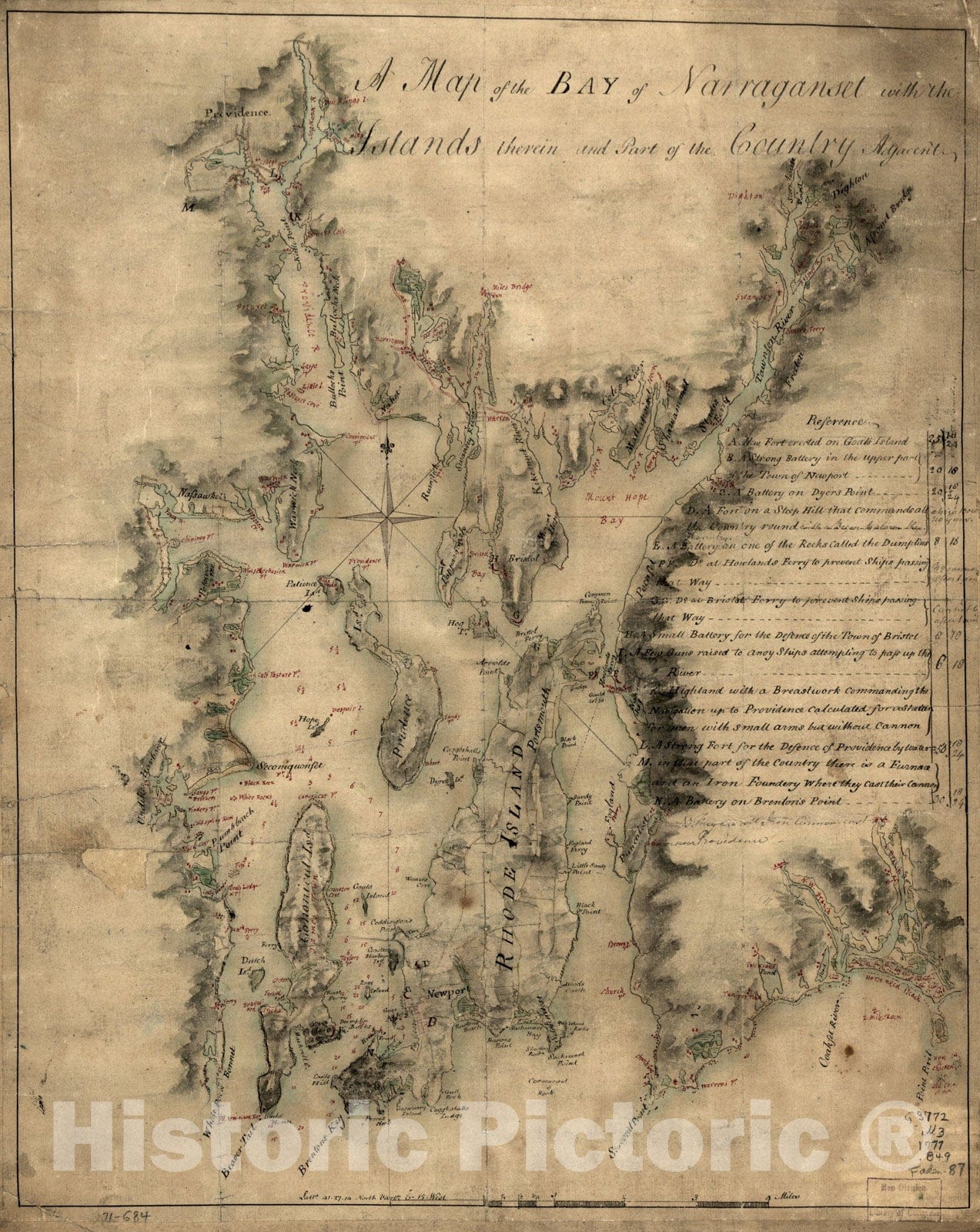 Historical Map, 1777 A map of the bay of Narraganset with the islands therein and part of the country adjacent, Vintage Wall Art