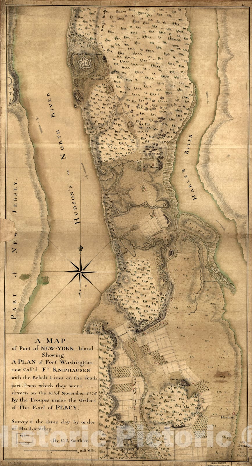 Historical Map, A map of Part of New-York Island Showing a Plan of Fort Washington : Now call'd Ft. Kniphausen with The Rebels Lines on The South Part, Vintage Wall Art
