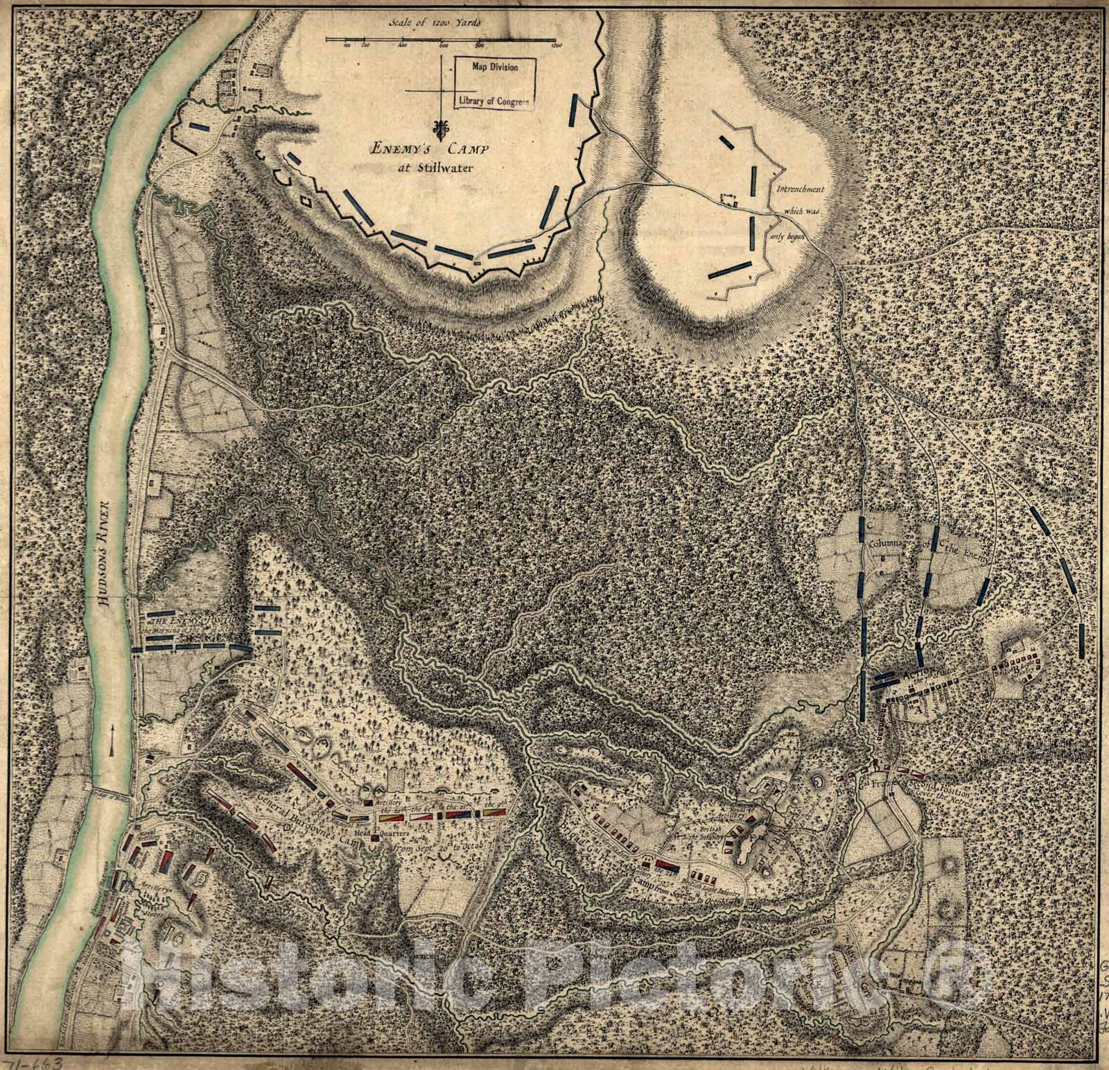 Historical Map, Plan of The Encampment and Position of The Army Under His Excelly. Lt. General Burgoyne : at Bramus Heights on Hudson's River Near Stillwater on The 2, Vintage Wall Art