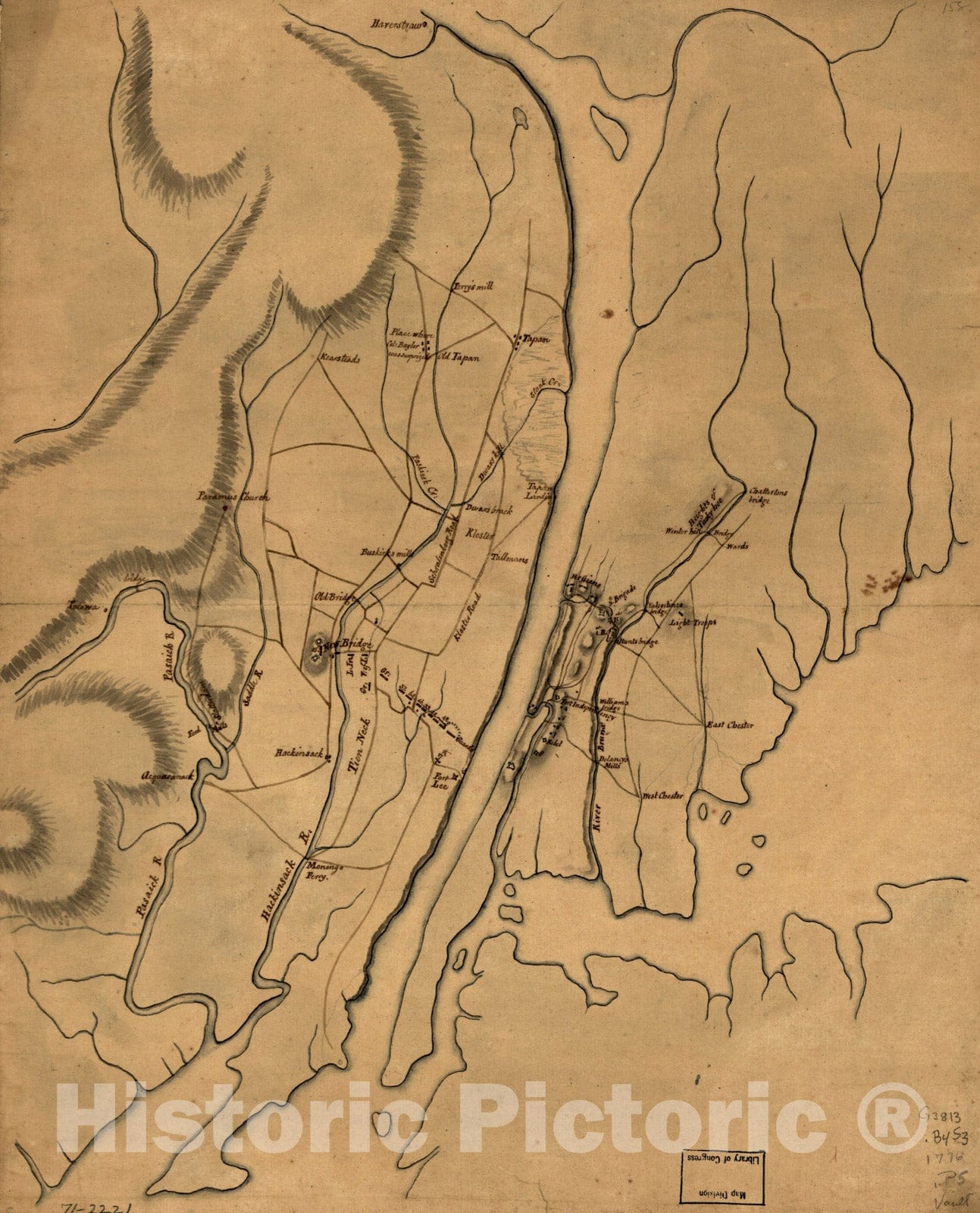 Historical Map, 1776 Plan of The Country at and in The Vicinity of Forts Lee and Independency, Showing The Position of The British Army, Vintage Wall Art