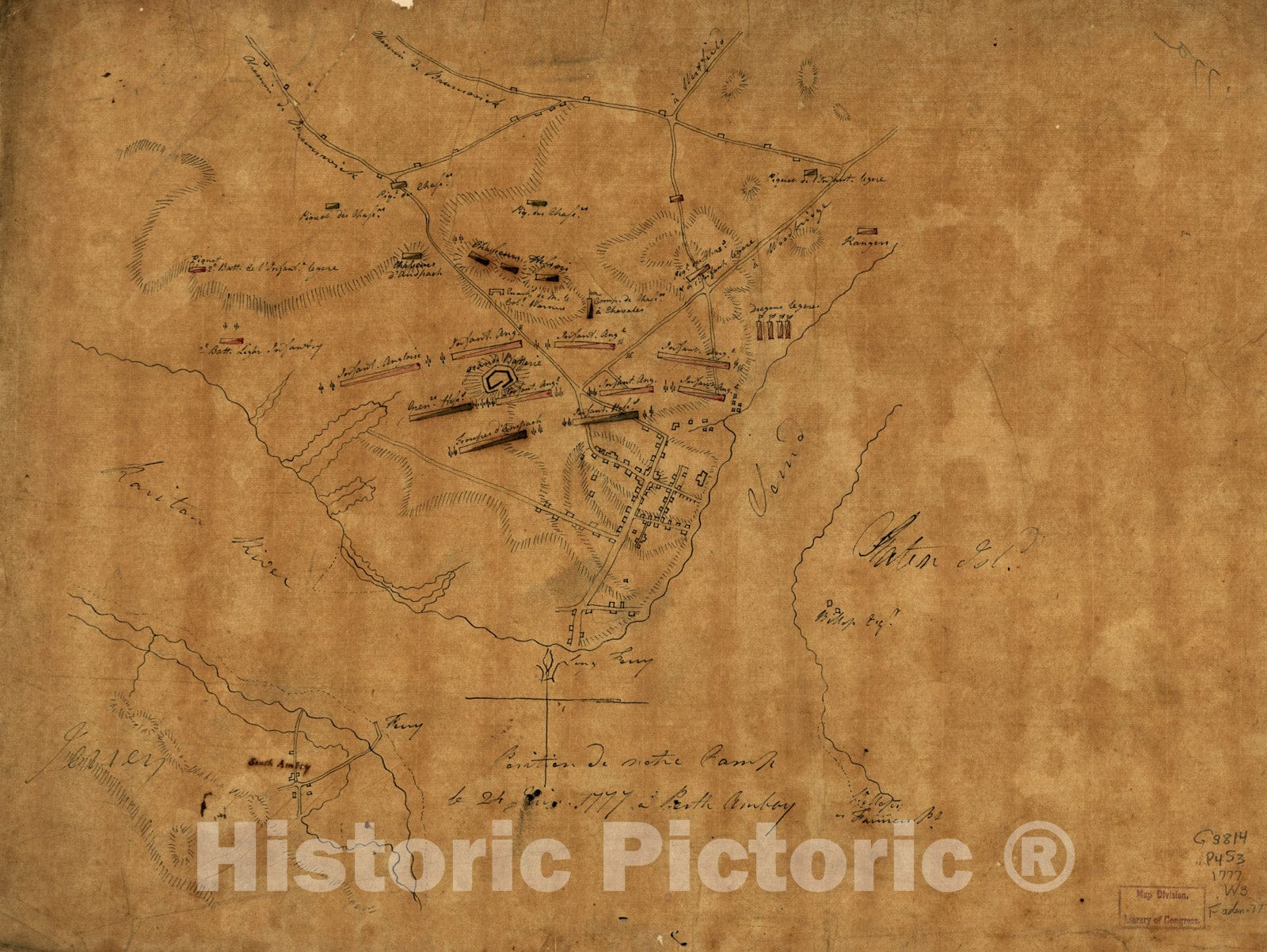Historical Map, Position de Notre Camp le 24 juin 1777 a Perth Amboy, Vintage Wall Art