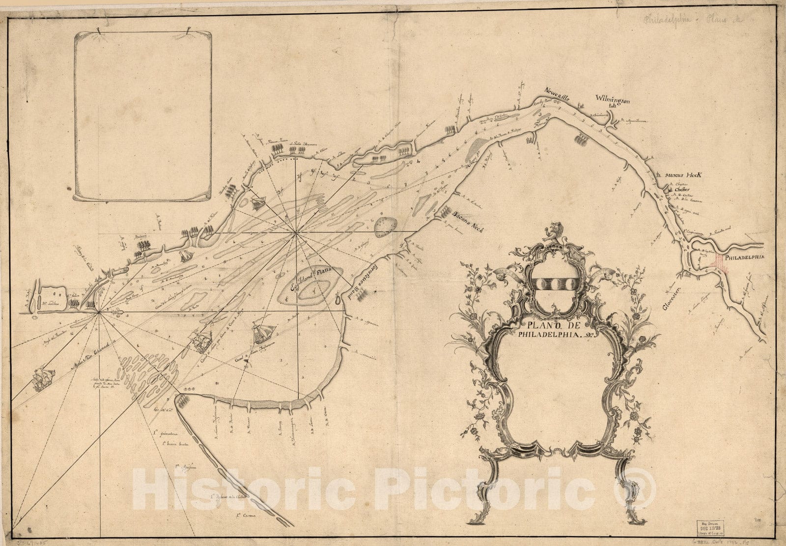 Historical Map, 1770-1779 Plano de Philadelphia, Vintage Wall Art