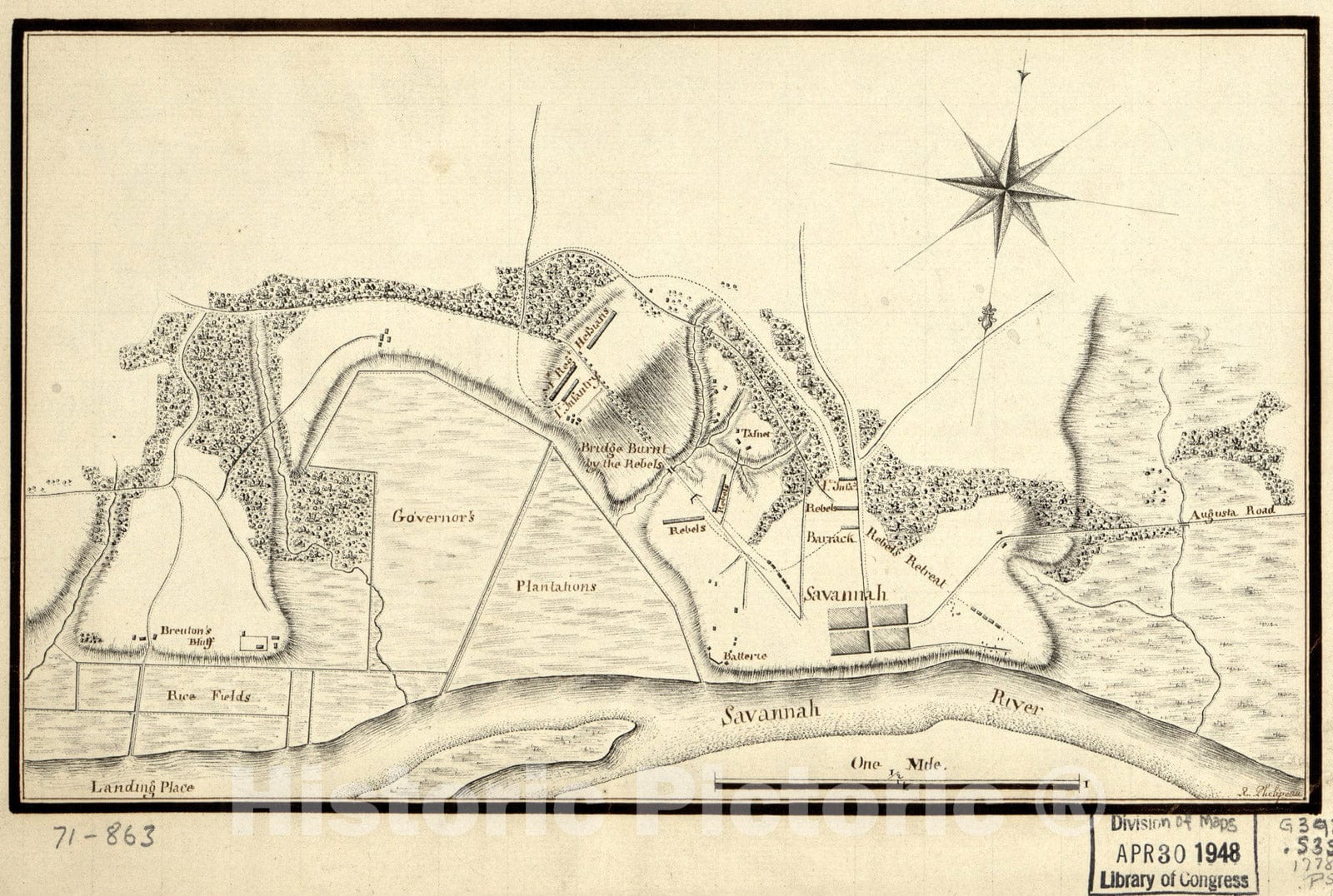 Historical Map, Taking of Savannah in Dec. 1778, Vintage Wall Art