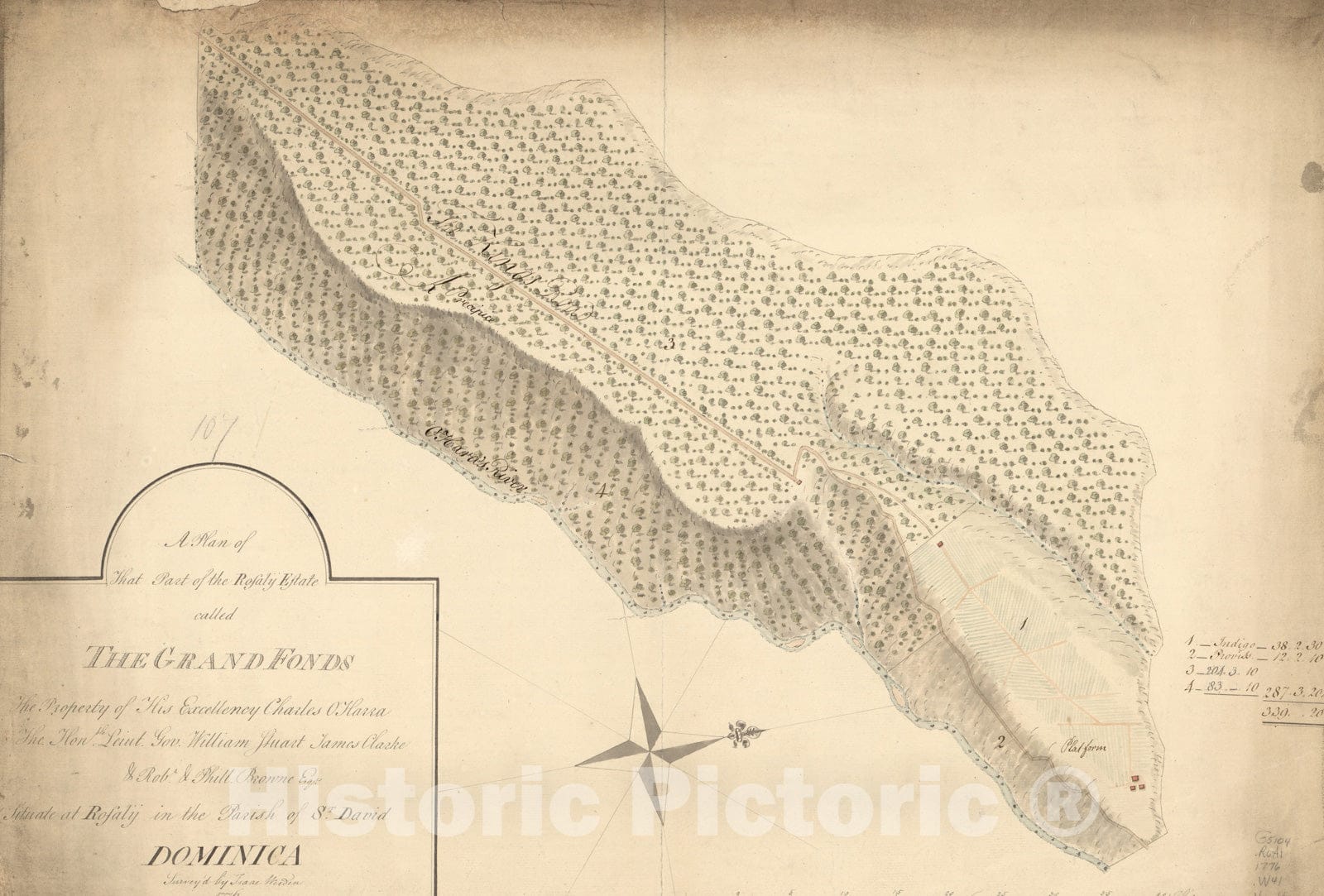 Historical Map, 1776 A Plan of That Part of The Rosalij Estate Called The Grand Fonds : The Property of His Excellency Charles O'Harra, The Honble, Vintage Wall Art