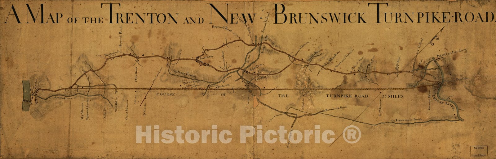 Historical Map, 1800-1809 A Map of The Trenton and New-Brunswick Turnpike-Road, Vintage Wall Art