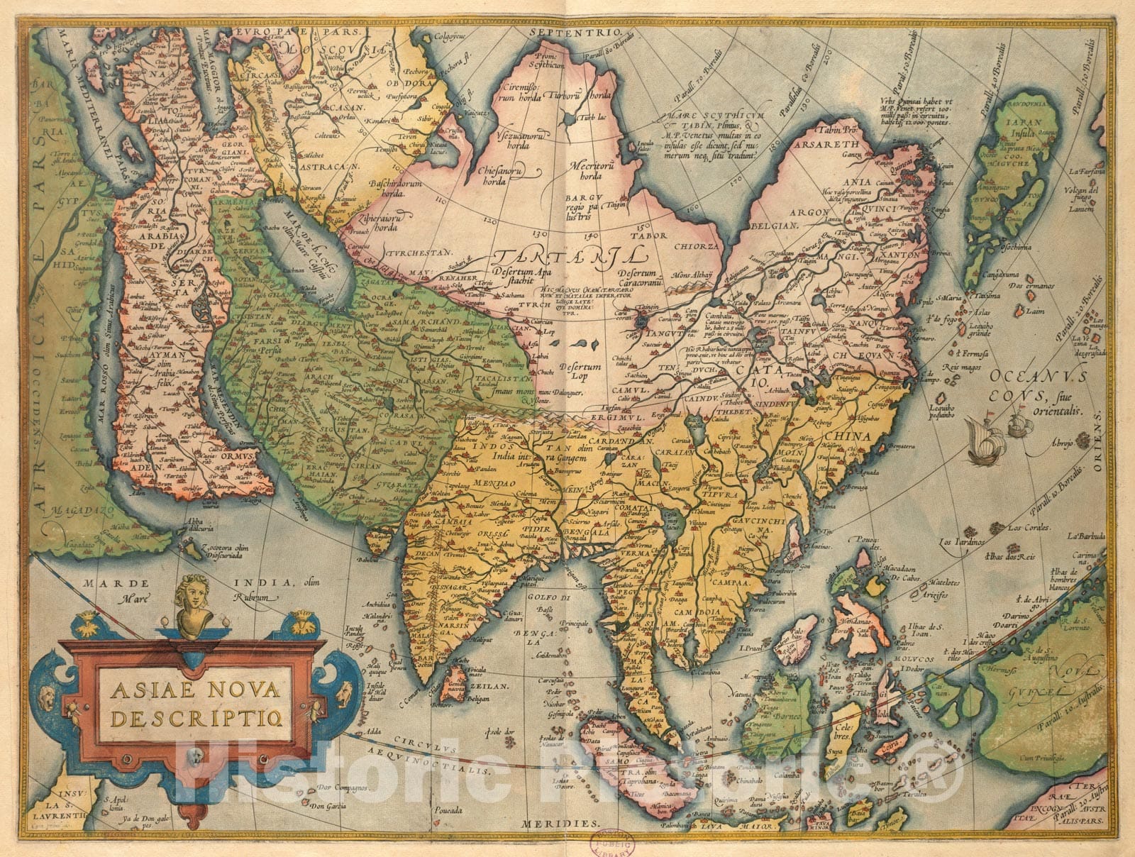 Historical Map, 1570 Asiae noua descriptio, Vintage Wall Art