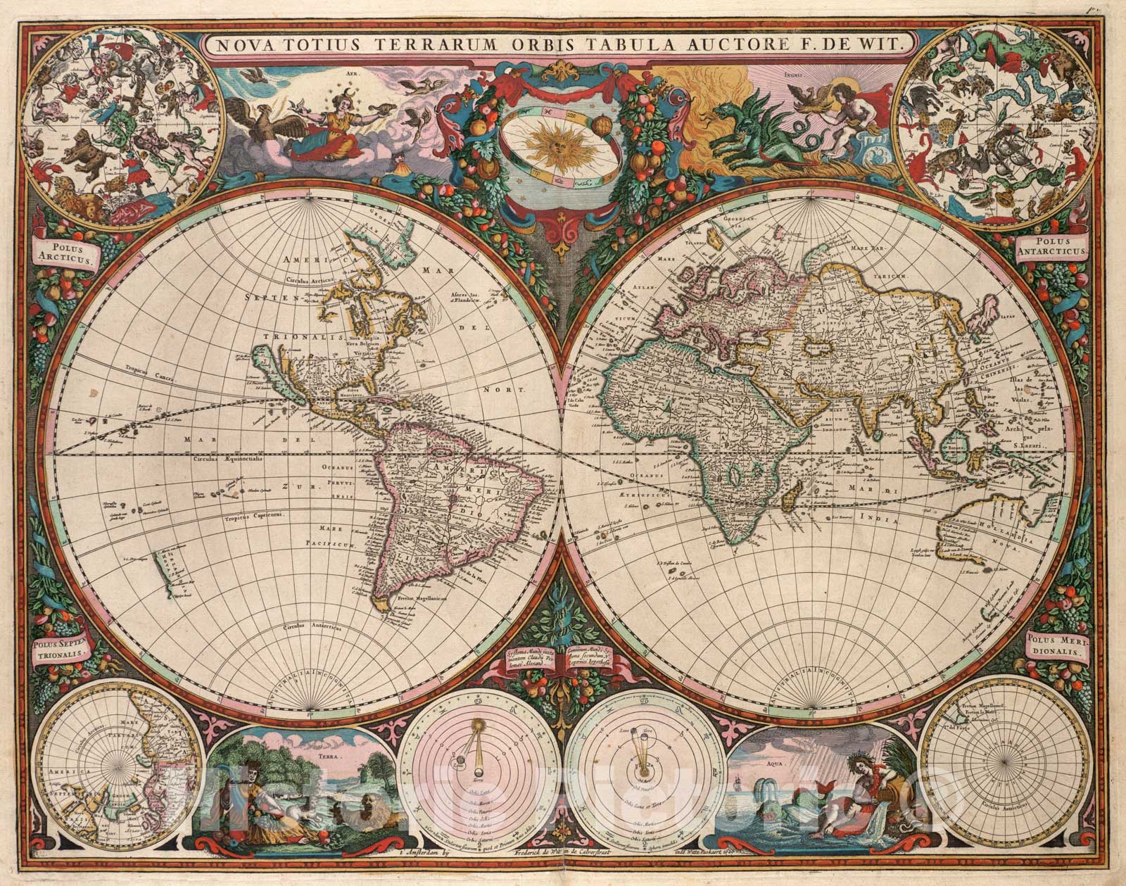 Historical Map, 1660 Nova totius terrarum orbis tabula, Vintage Wall Art