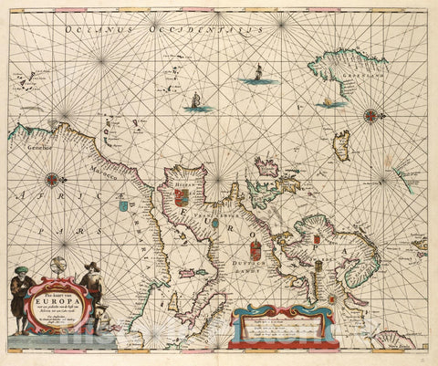 Historical Map, 1665 Pas-kaart Van Europa met EEN gedeelte Van de kust Van Africa tot aen Cabo Verde, Vintage Wall Art