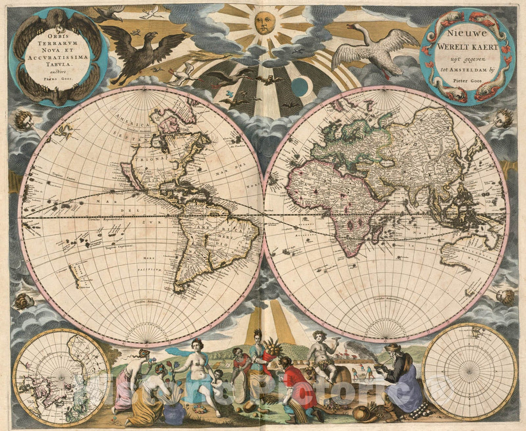 Historical Map, 1672 Orbis terrarum nova et accuratissima Tabula, Vintage Wall Art