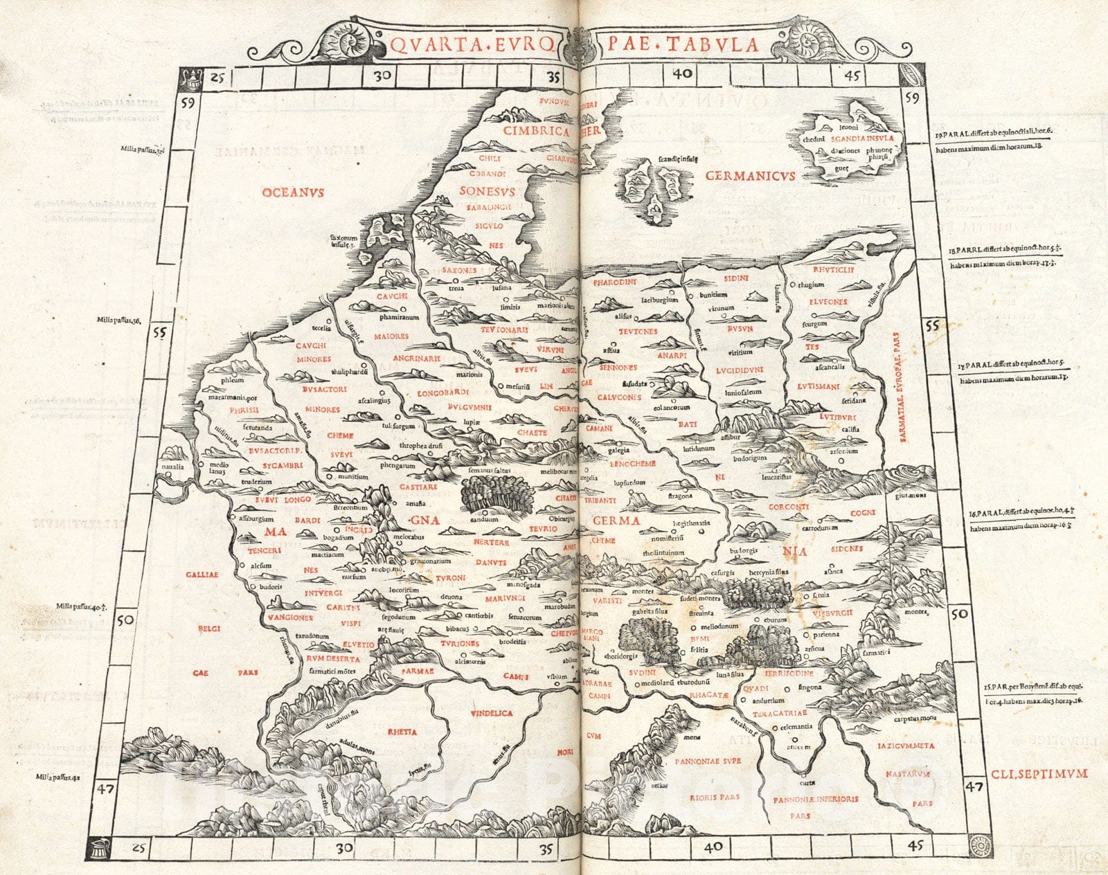 Historical Map, 1511 Quarta Europae tabula, Vintage Wall Art