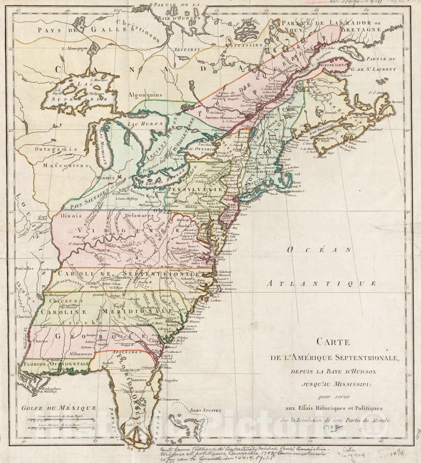 Historical Map, 1782 Carte de l'Amerique septentrionale, Depuis la baye d'Hudson jusqu'au Mississipi : Pour servir aux essais historiques et politiques, Vintage Wall Art