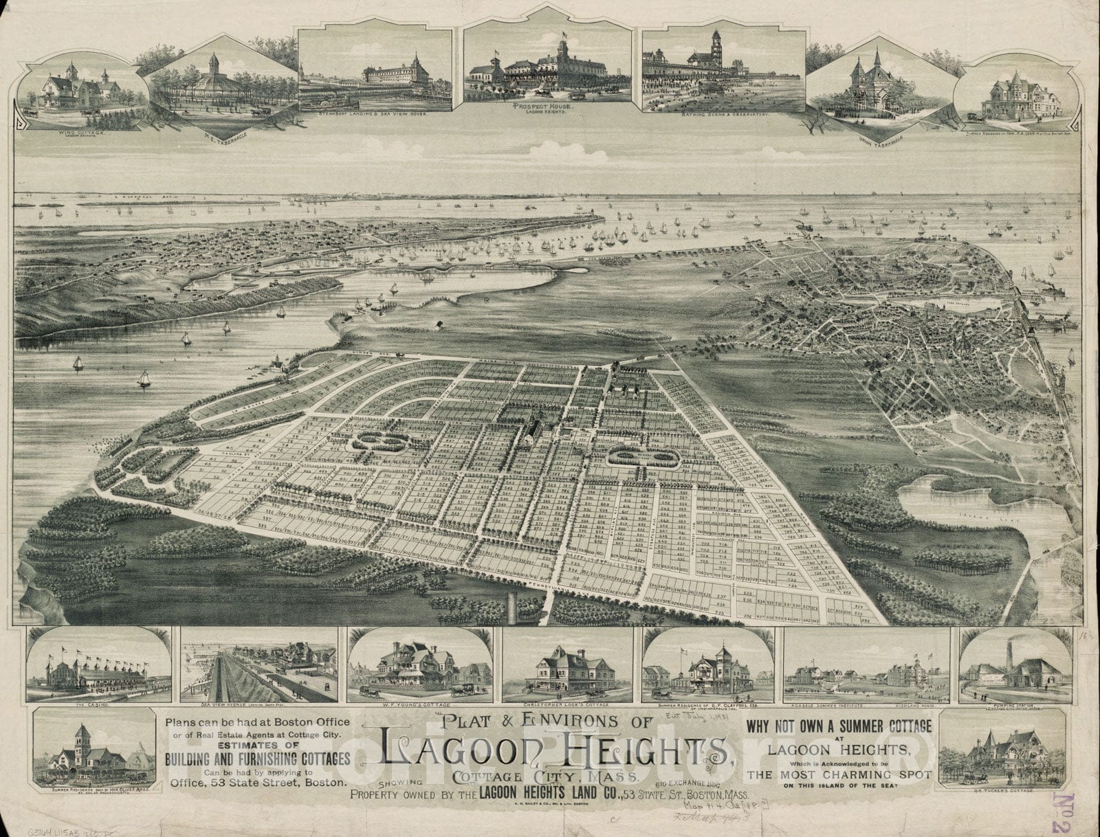 Historical Map, 1880 Plat & environs of Lagoon Heights : showing property owned by the Lagoon Heights Land Co, Vintage Wall Art