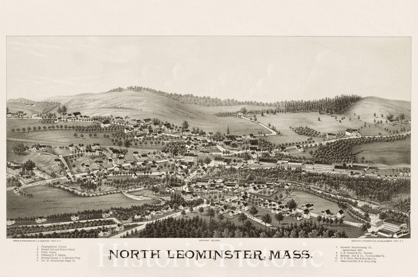 Historical Map, 1887 North Leominster, Mass, Vintage Wall Art